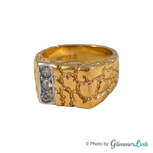 Vintage 18K HGE Nugget Clear Crystals Men's Ring Size 10.5 - Picture 3 of 9
